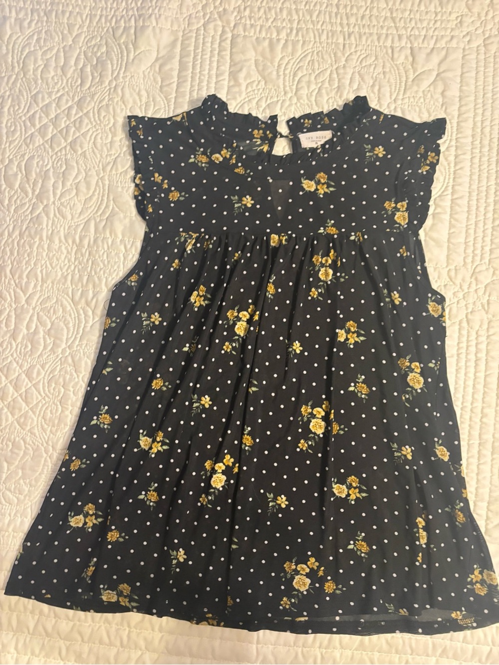 Black Floral & Polka Dot women’s babydoll Top - Unbranded